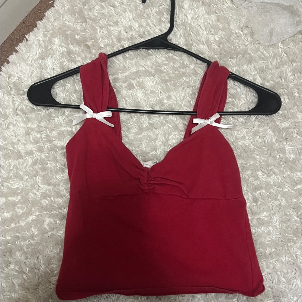 Aeropostale Red Crop Top with White Bow Accents